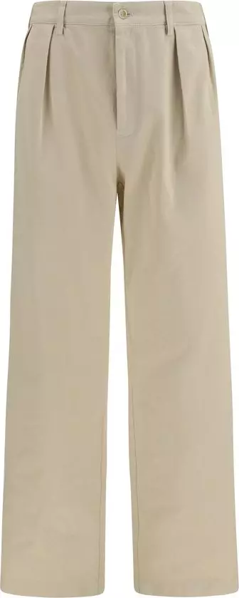 Beige Cotton Casual Pants