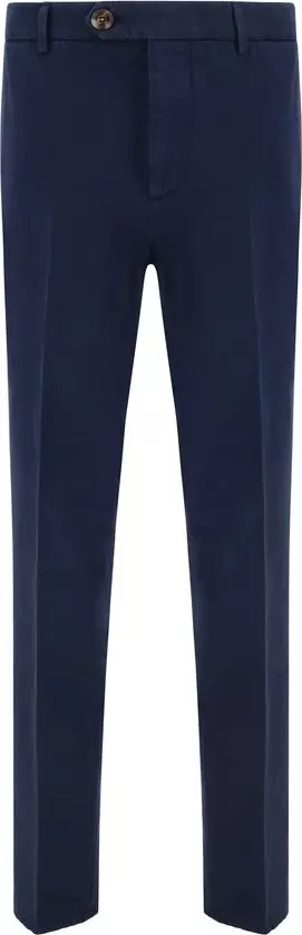 Blue Cotton Casual Pants