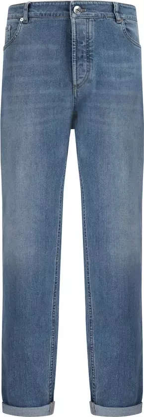 Blue Cotton Straight-Leg Jeans