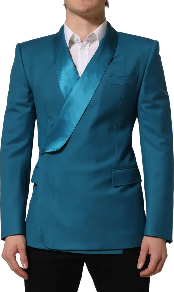 Teal Wool Double Breasted Formal Coat Blazer