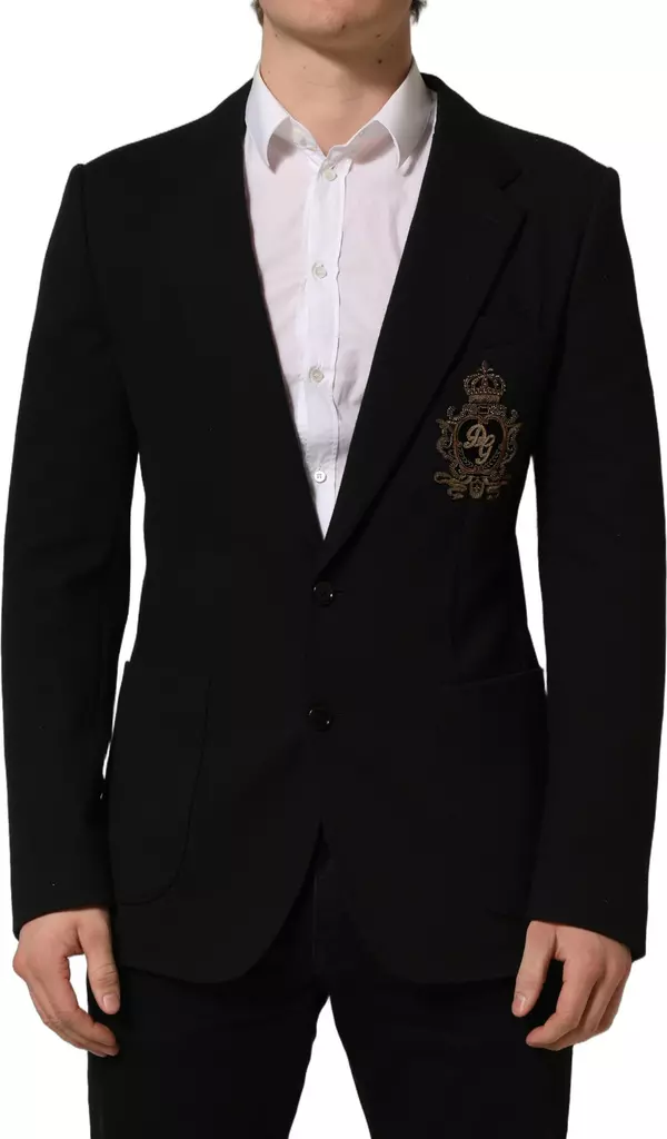 Black Logo Crest SingleBreasted Coat Blazer