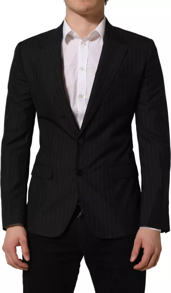 Black Stripes Wool Single Breasted Blazer