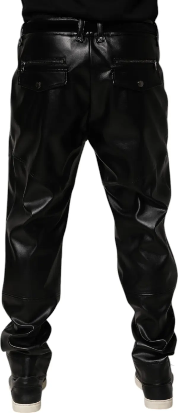Black PU Leather Zipper Men Trouser Pants