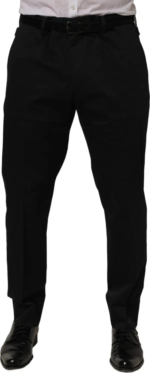 Black Cotton Tapered Leg Dress Trouser Pants