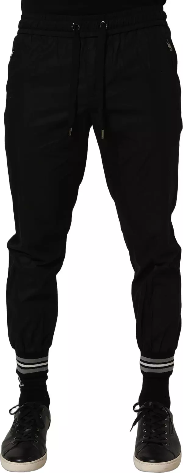 Black Cotton Mid Waist Jogger Sweatpants Pants