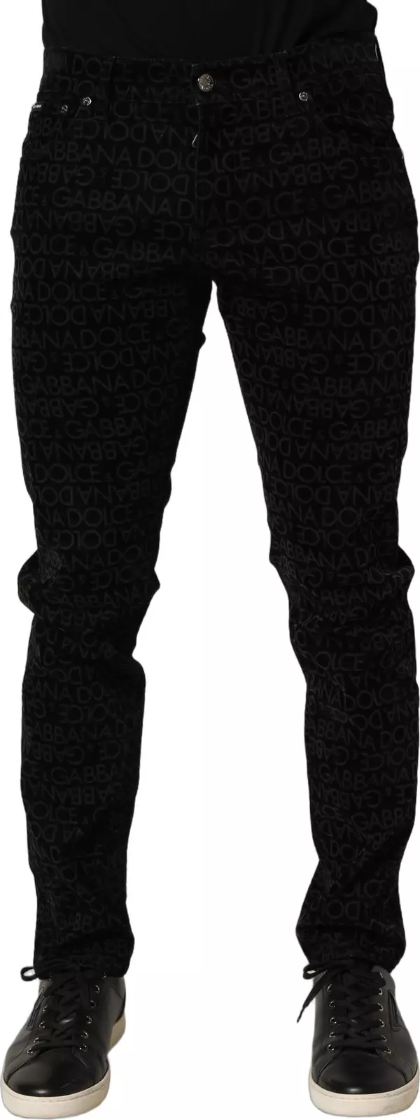 Black Logo Monogram Cotton Slim Denim Jeans
