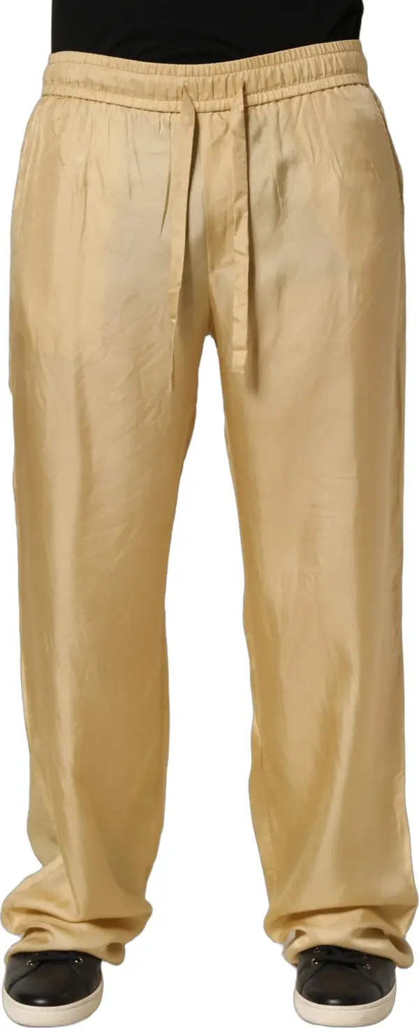 Yellow Straight Silk Mid Waist Chino Trouser Pants