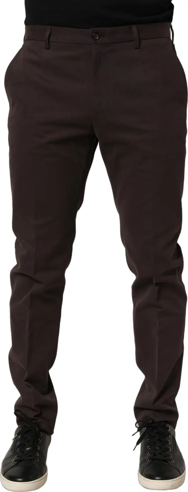 Brown Cotton Skinny Leg Dress Trouser Pants