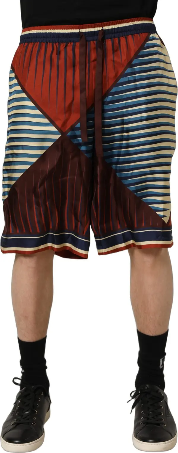 Multicolor Geometric Silk Men Bermuda Shorts