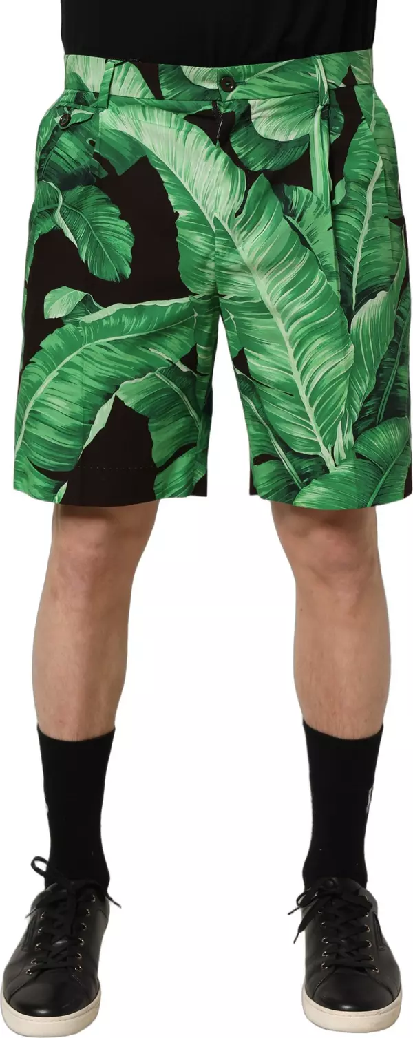 Black Green Banana Leaf Men Bermuda Shorts
