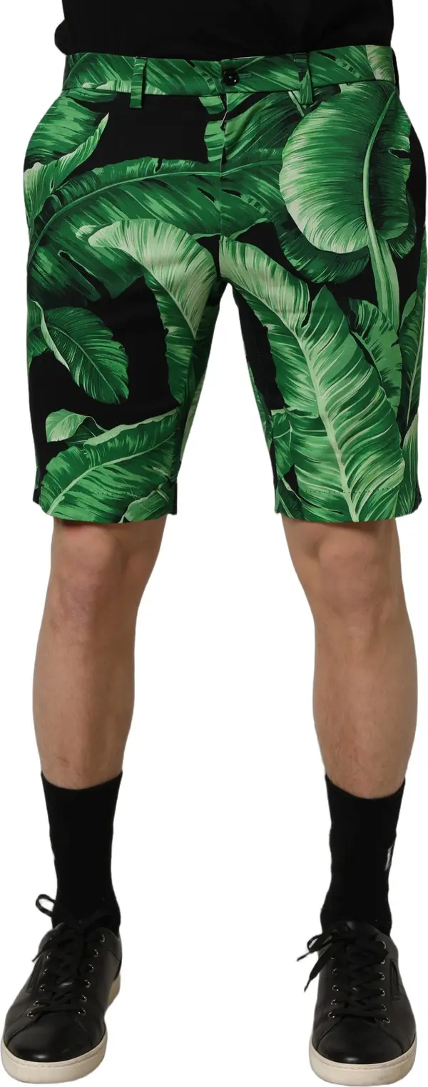 Black Green Banana Leaf Men Bermuda Shorts