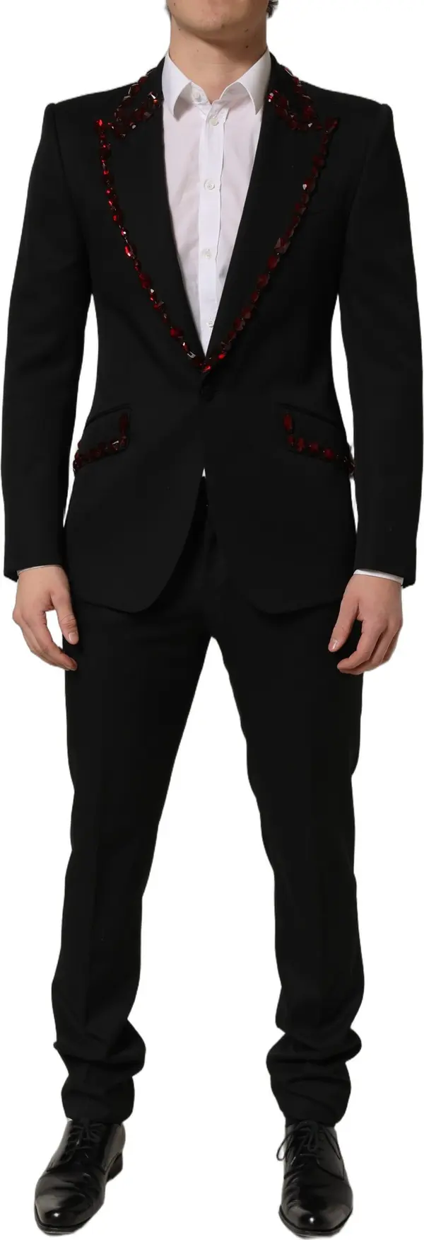 Black Wool Crystal Embellished 2 Piece Suit