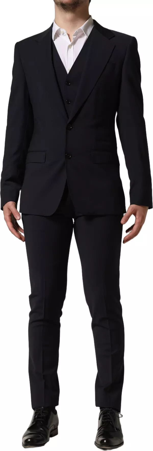 Black Wool Slim Fit Formal 3 Piece Men Suit