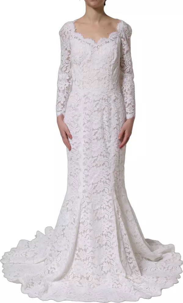 White Floral Lace Mermaid Long Gown Dress