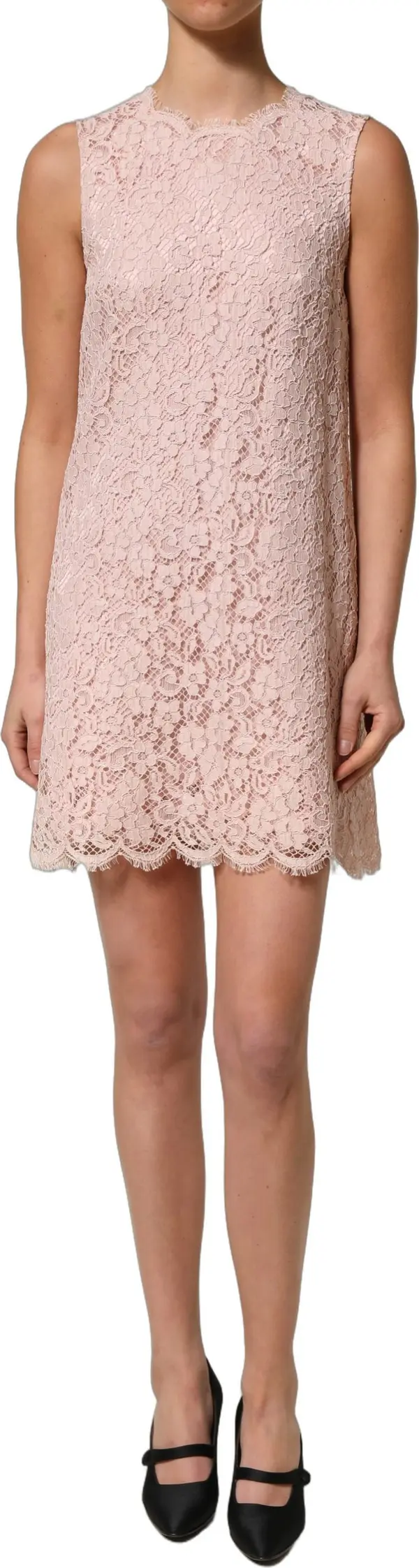 Pink Cotton Floral Lace Sleeveless Mini Dress