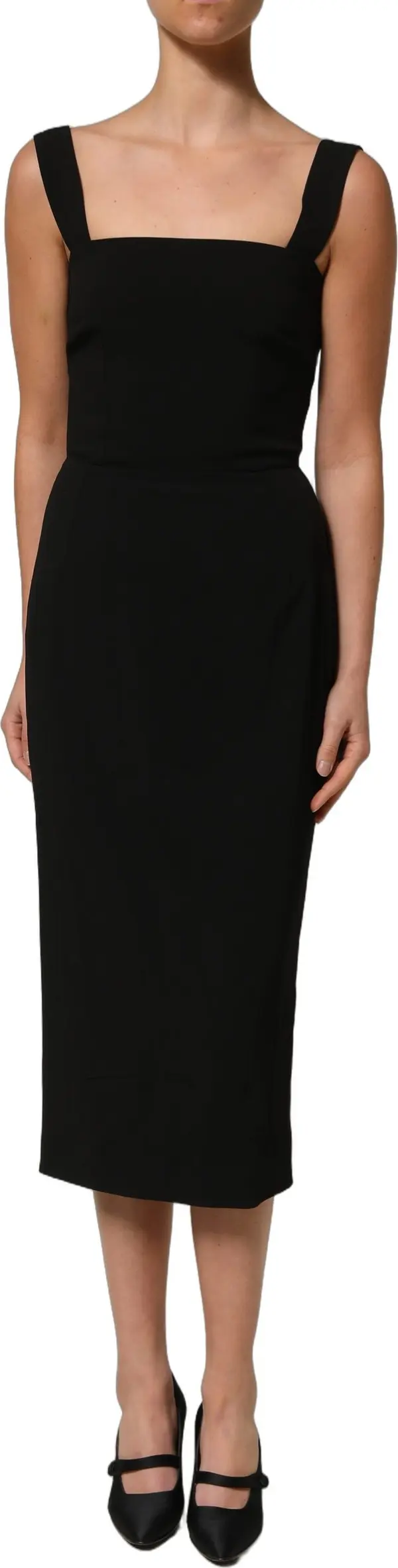 Black Viscose Stretch Sheath Midi Dress