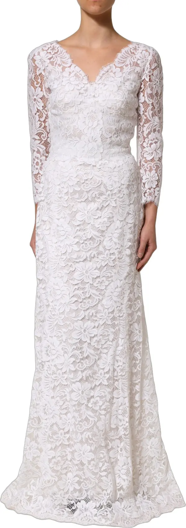 White Cotton Floral Lace Long Gown Dress