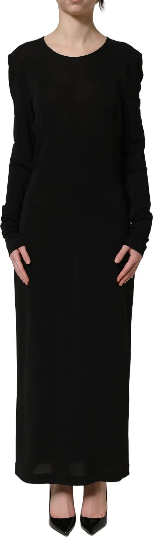 Black Cotton Long Sleeves Sheath Maxi Dress