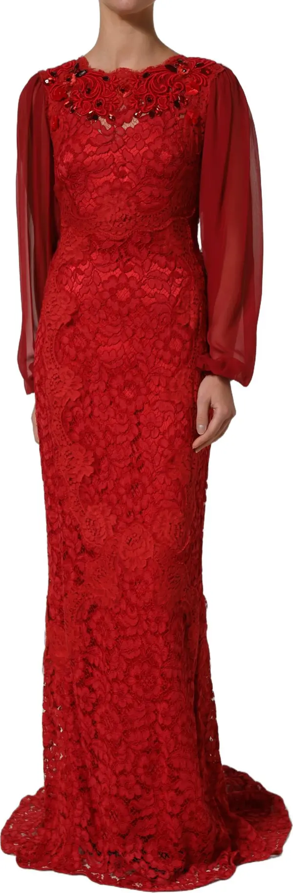 Red Embellished Mermaid Long Gown Dress