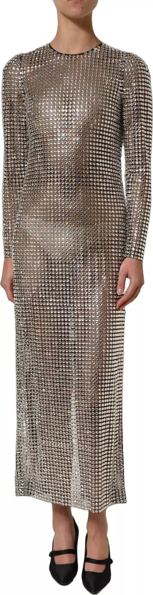 Beige Crystal Embellished Long Gown Dress