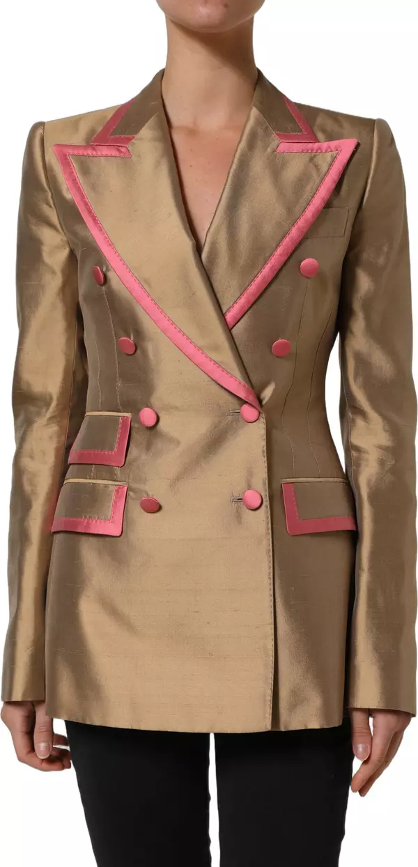 Gold Silk Double Breasted Coat Blazer Jacket
