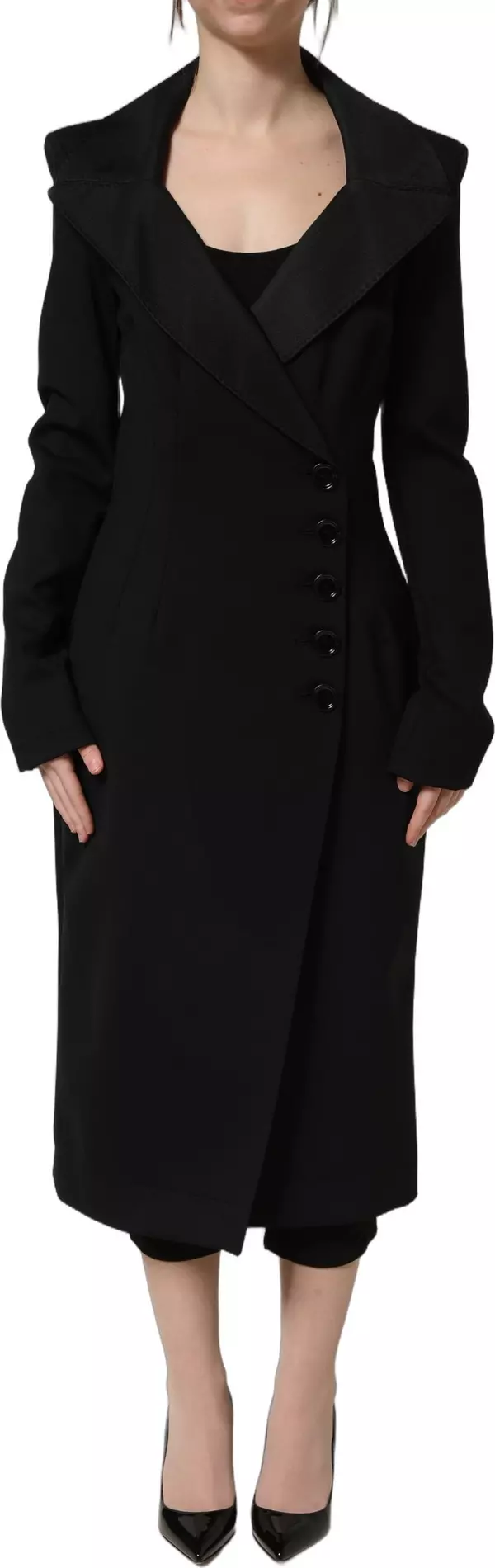 Black Nylon Double Breasted Coat Jacket