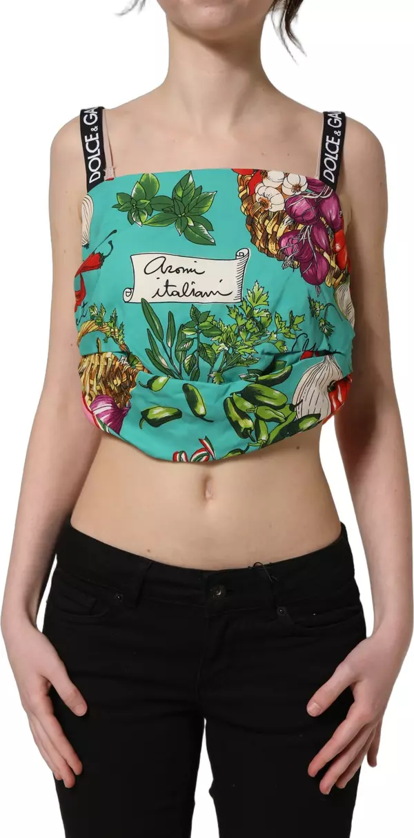 Multicolor Silk Vegetable Print Cropped Top