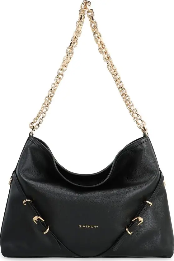 Black Calfskin Shoulder Bag