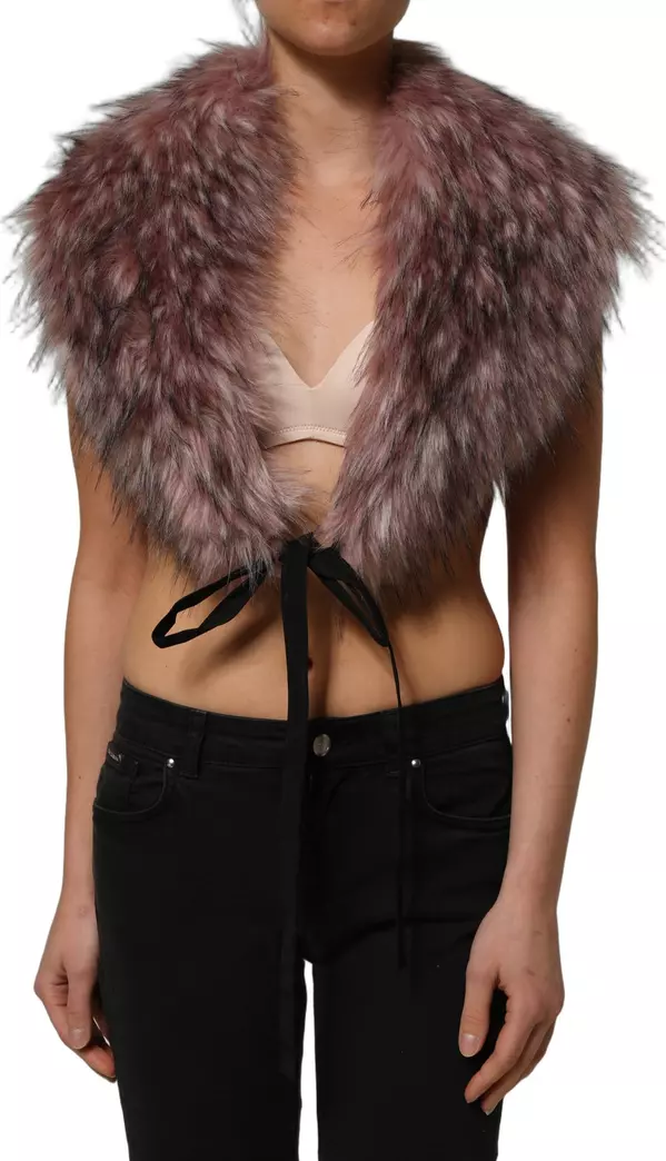 Pink Acrylic Faux Fur Knit Shrug Vest Top