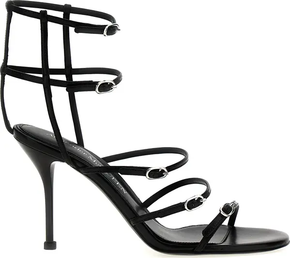 Black Lambskin Stiletto Heel Sandals