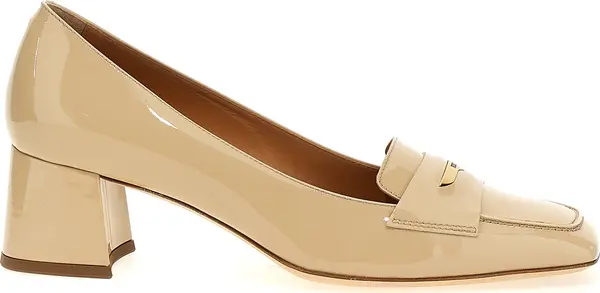Beige Calfskin Mid Heel Pumps
