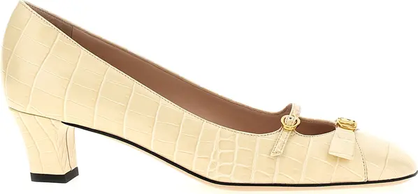 White Calfskin Mid Heel Pumps