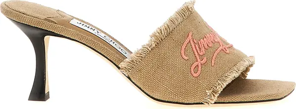 Beige Textile Platform Sandals
