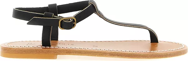 Black Cowhide Flat Sandals