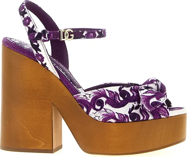 Purple Cotton Stiletto Heel Sandals