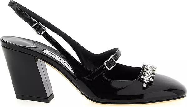 Black Leather Mid Heel Pumps
