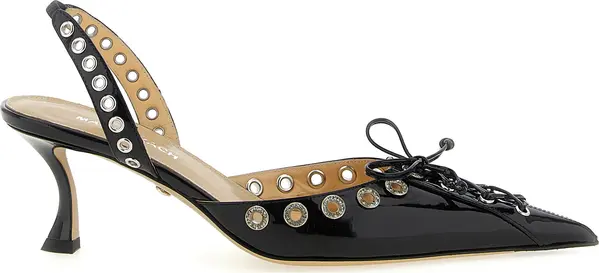 Black Calfskin Mid Heel Pumps