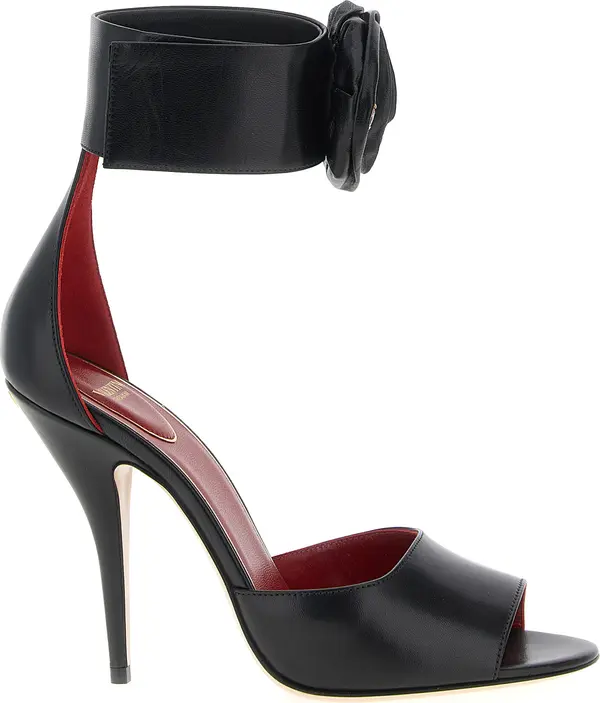 Black Calfskin Stiletto Heel Sandals