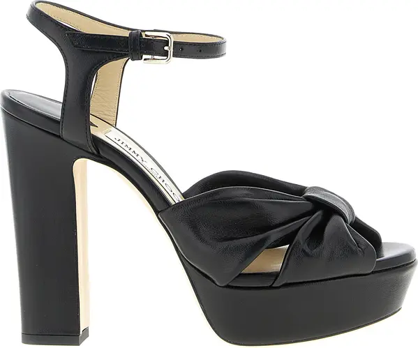 Black Leather Stiletto Heel Sandals