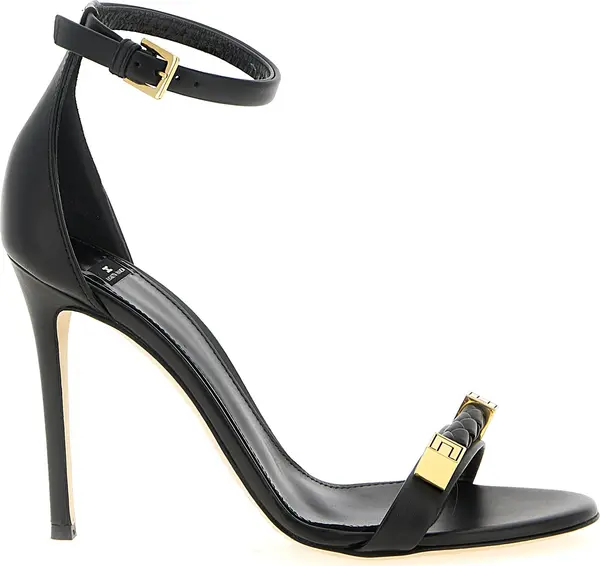 Black Leather Stiletto Heel Sandals