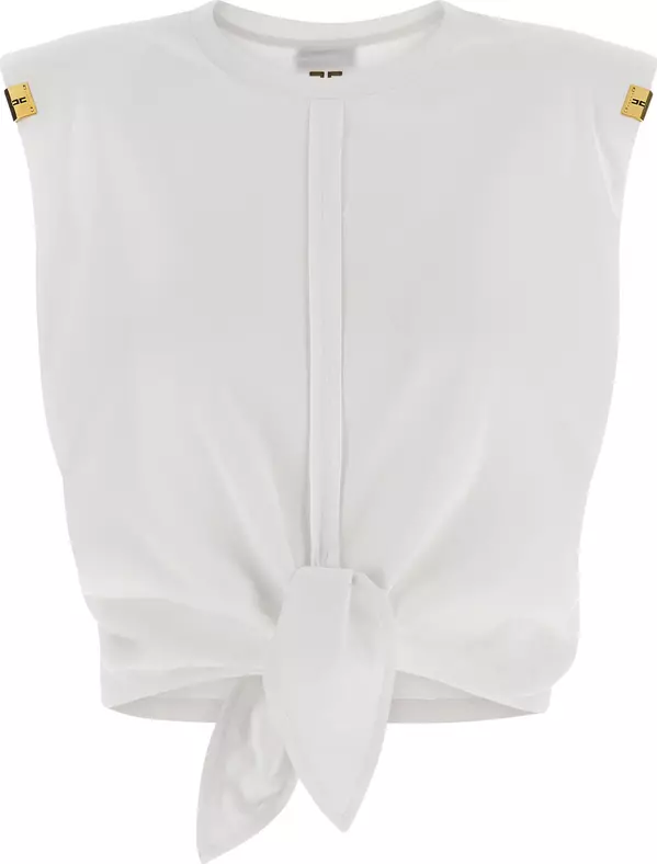 White Cotton Sleeveles T-Shirt