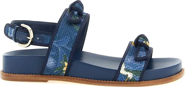 Blue Cowhide Flat Sandals