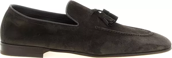 Gray Calfskin Slip-On Loafers