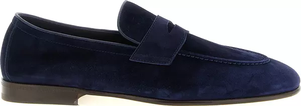 Blue Calfskin Slip-On Loafers
