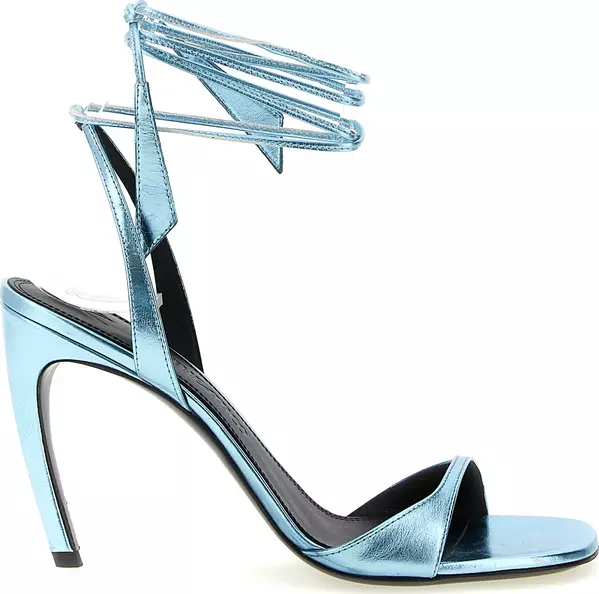Blue Calfskin Stiletto Heel Sandals