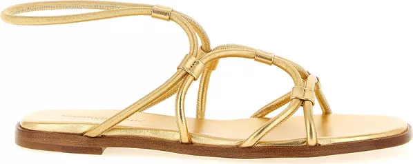 Gold Lamb Leather Flat Sandals