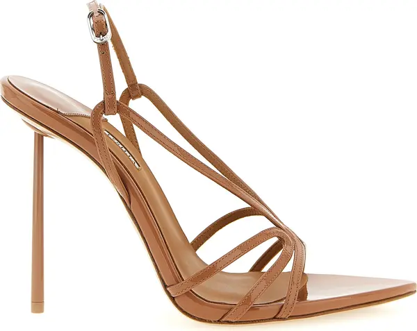 Brown Calfskin Stiletto Heel Sandals