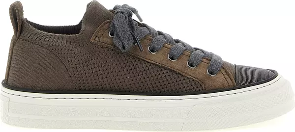 Brown Cotton Low Top Sneakers