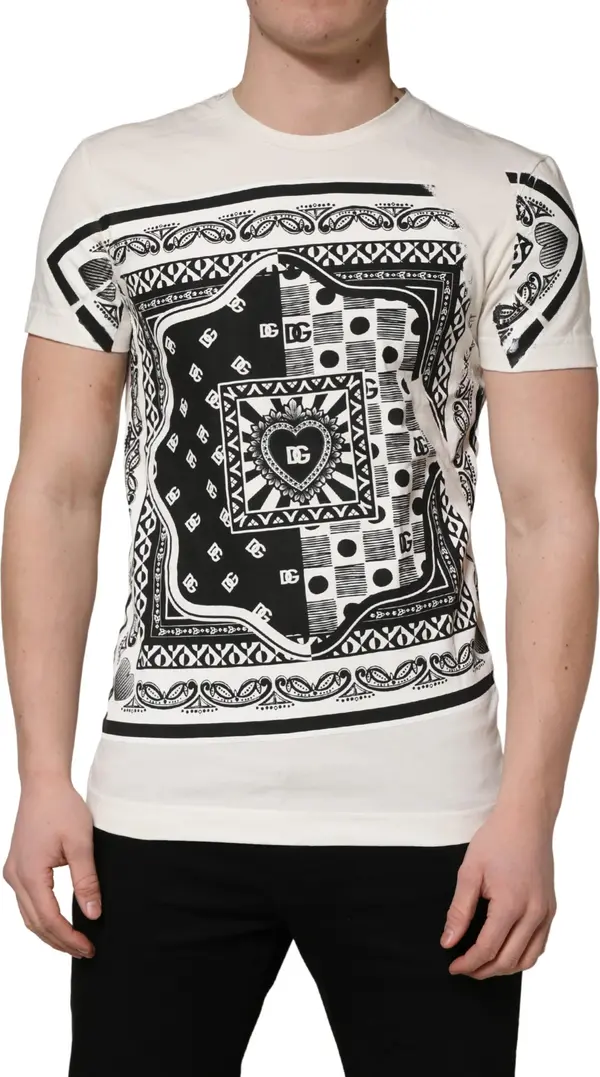 White Cotton Logo Bandana Print Men T-shirt