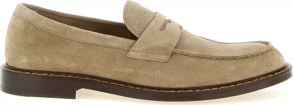 Beige Calfskin Slip-On Loafers
